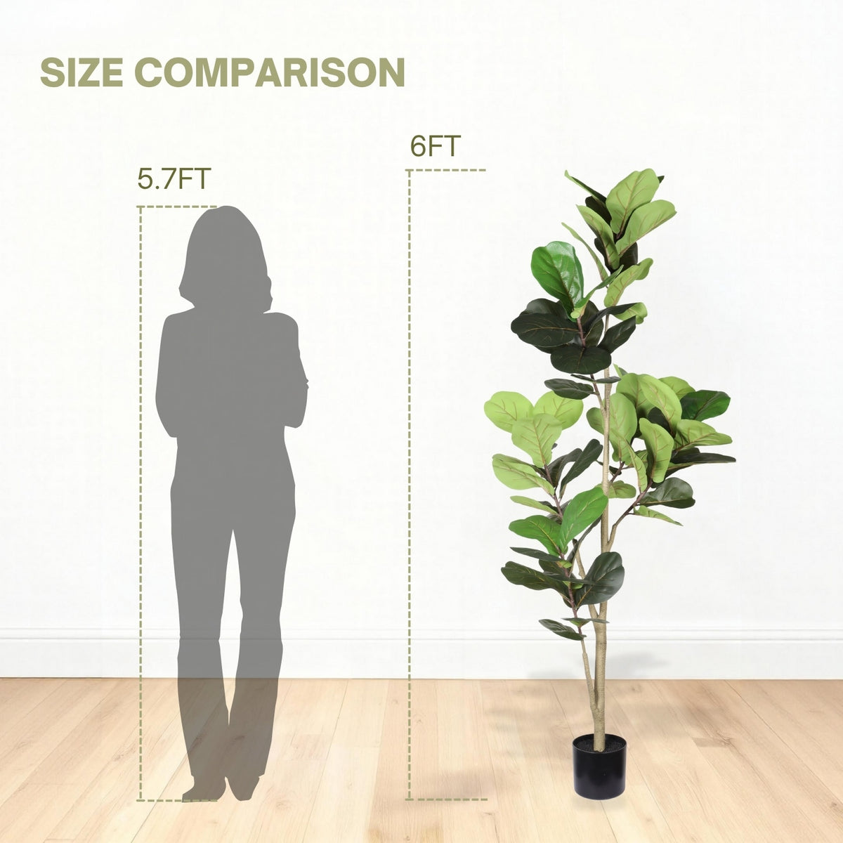 6FT Artificial Fiddle Leaf Fig Tree, Realistic Faux Fiddle Leaf Fig Plant with Fabric Leaves & Plastic Branches, Low Mai