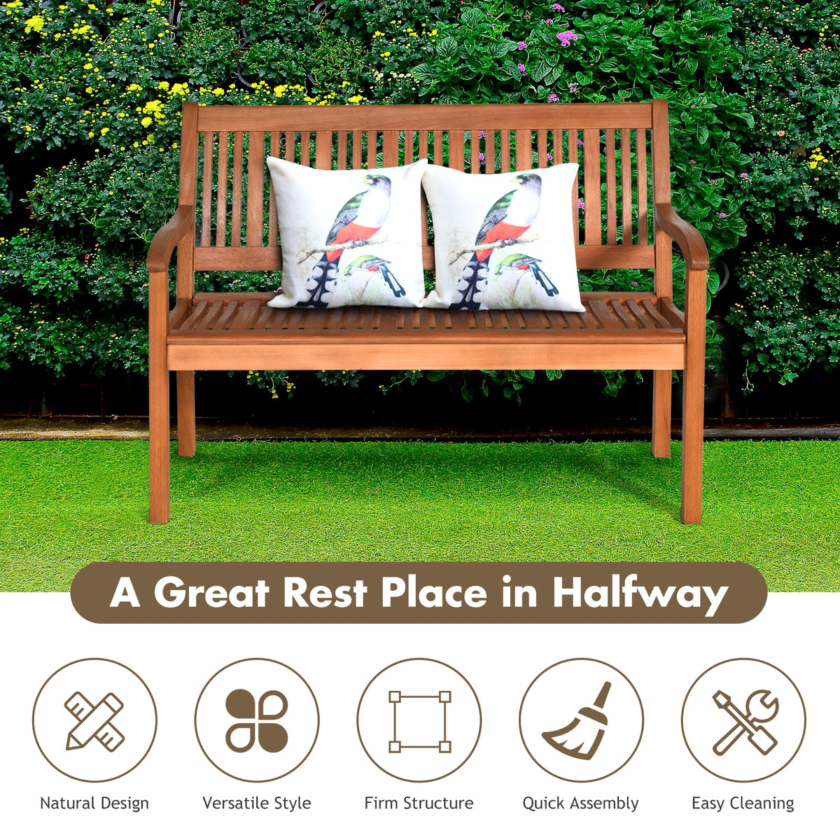 Eucalyptus Garden Bench for Two with Curved Backrest