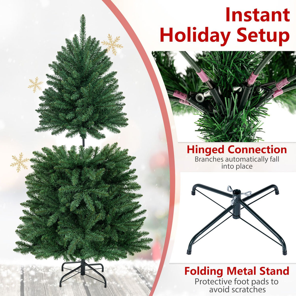 5 Feet Artificial Fir Christmas Tree with 600 Branch Tips