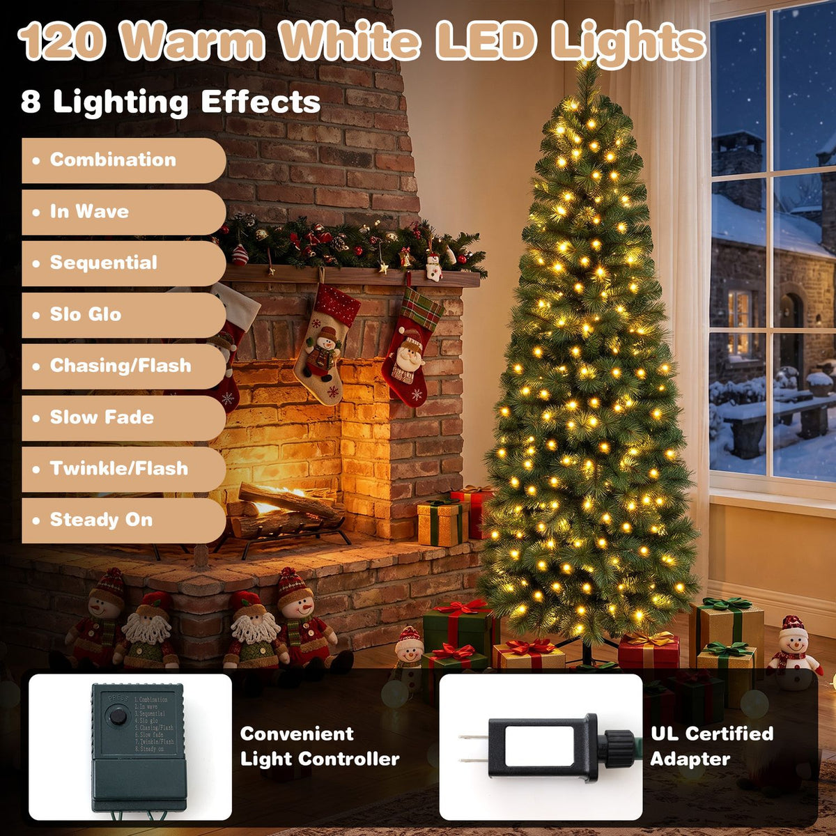 6FT Pre-Lit Half Artificial Christmas Tree with 120 Warm White LED Lights
