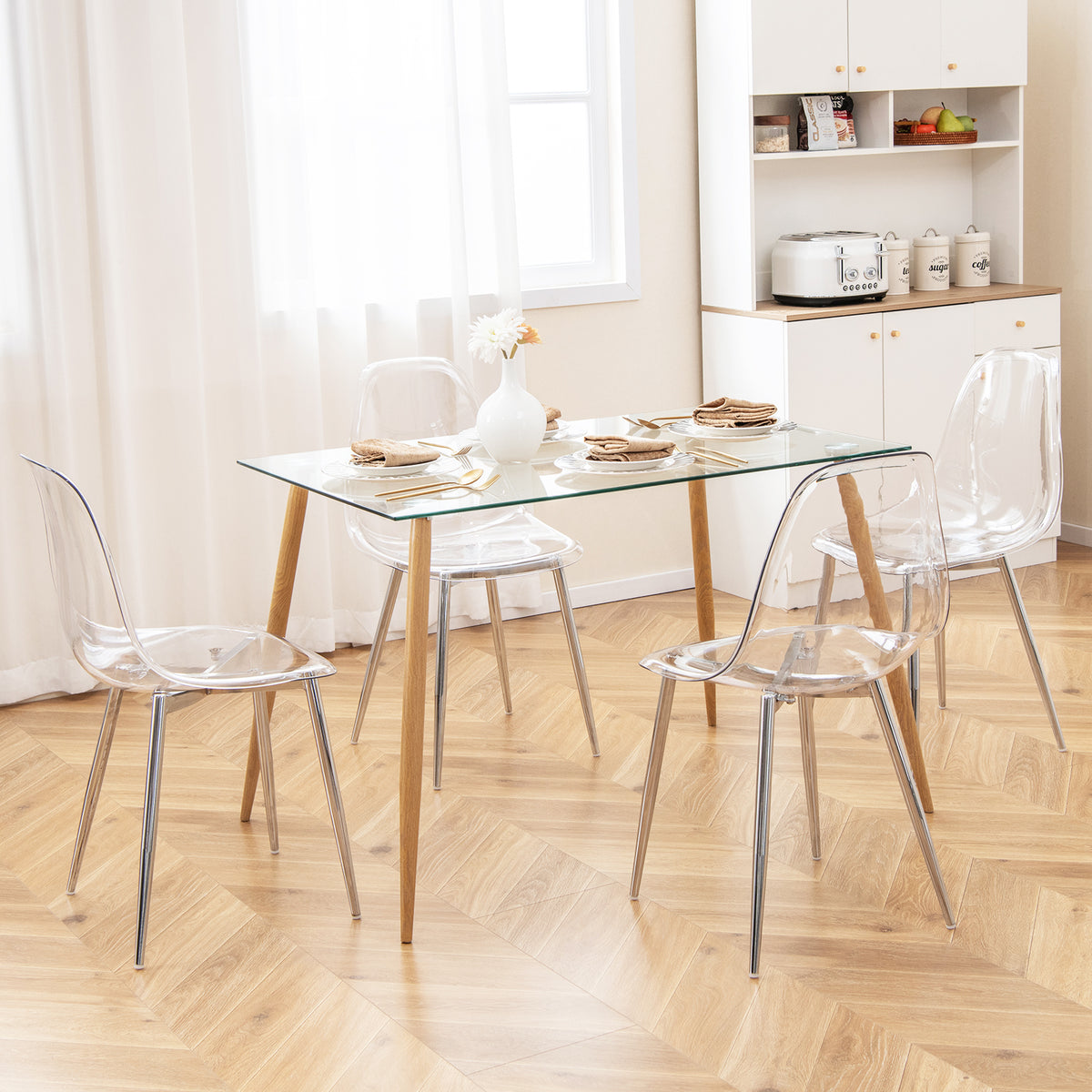 Dining Chairs Set of 4 with Clear Seat and Wood Legs