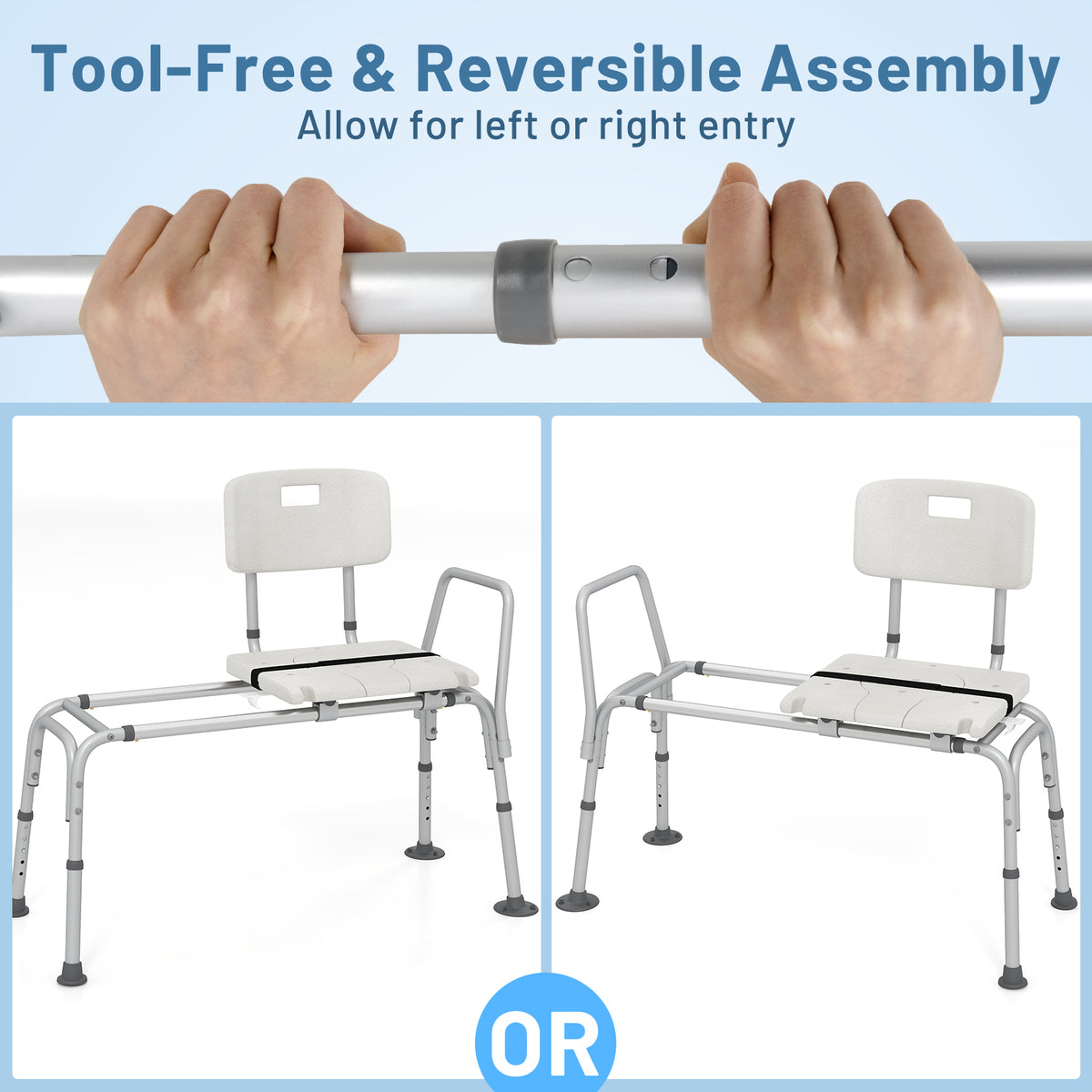 Sliding Tub Transfer Bench with Extra-Wide Seat for Elderly and Disabled