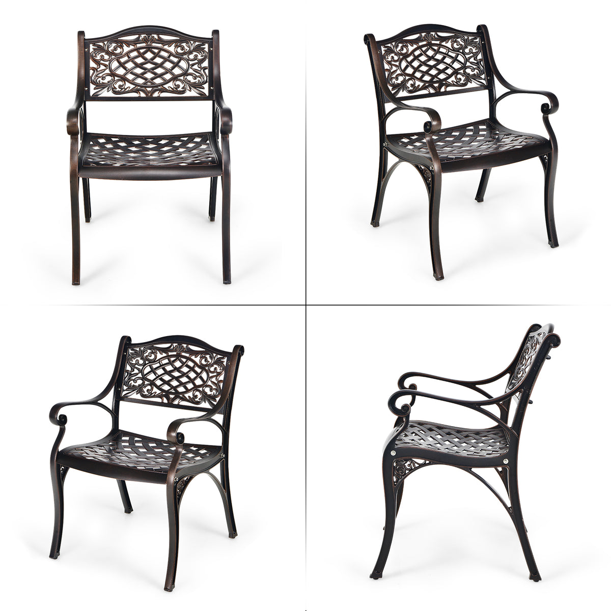 Cast Aluminum Patio Dining Chairs Set of 2 with Armrests