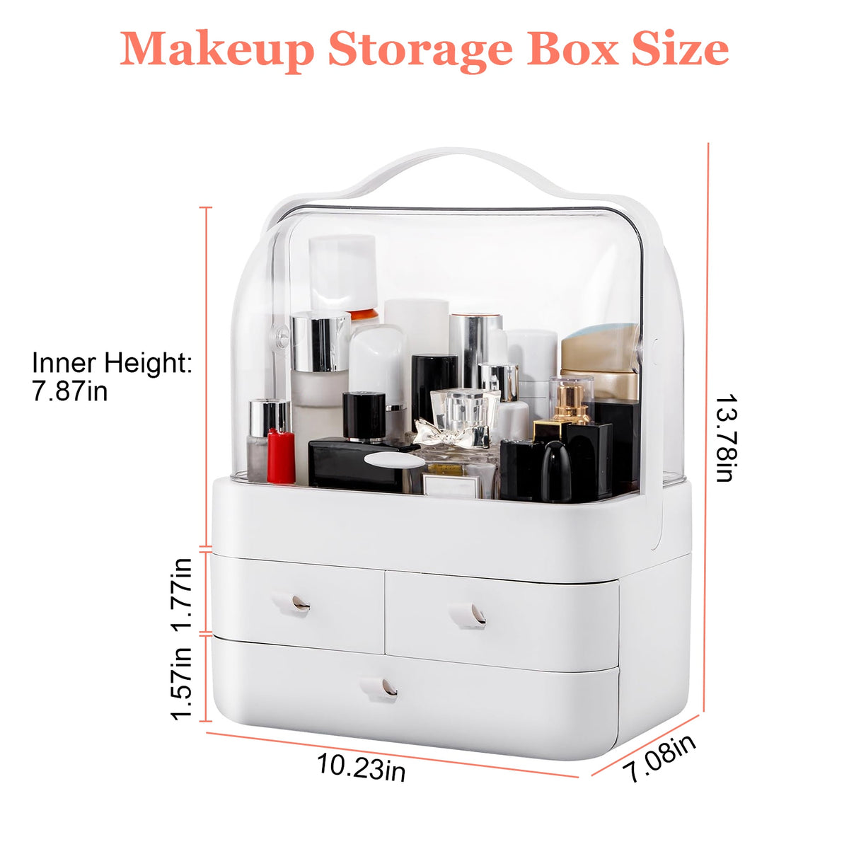 3-Tier Makeup Organizer with Dustproof Lid and Drawers