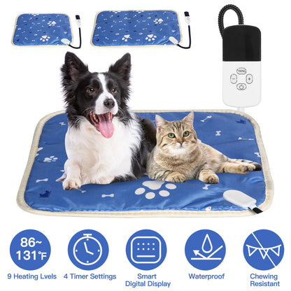Pet Heating Pad with 9 Temperature Levels & Timer Settings