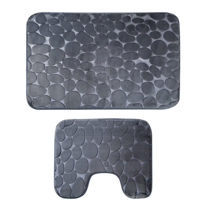 Bathroom Rug Set 2-Piece Non-Slip Flannel Pebble Pattern