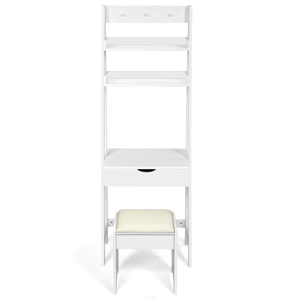 3-in-1 Vanity Set with Flip Top Mirror and Cushioned Stool