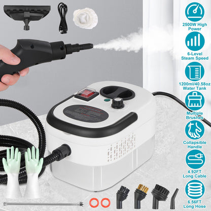 2500W Handheld Steam Cleaner with 6 Speed Settings & Gloves