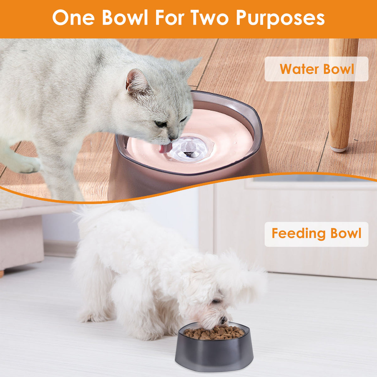 No Spill Dog Water Bowl 47oz Slow Feeder with Float Disk