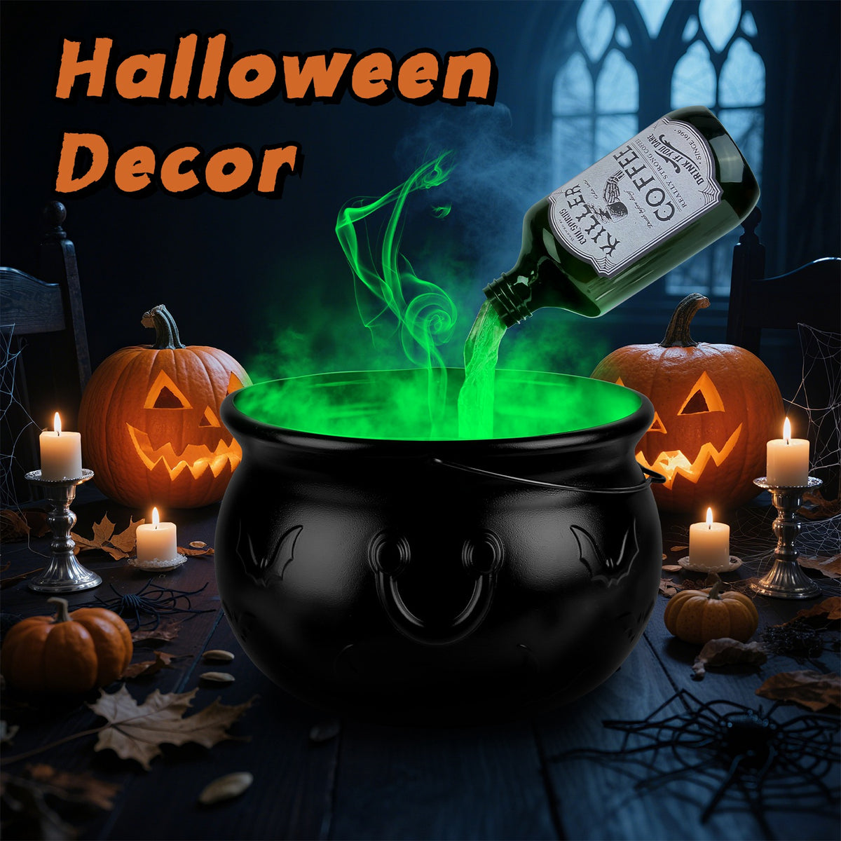 Floating Bottle Witch Cauldron with Mist Maker & Green Light