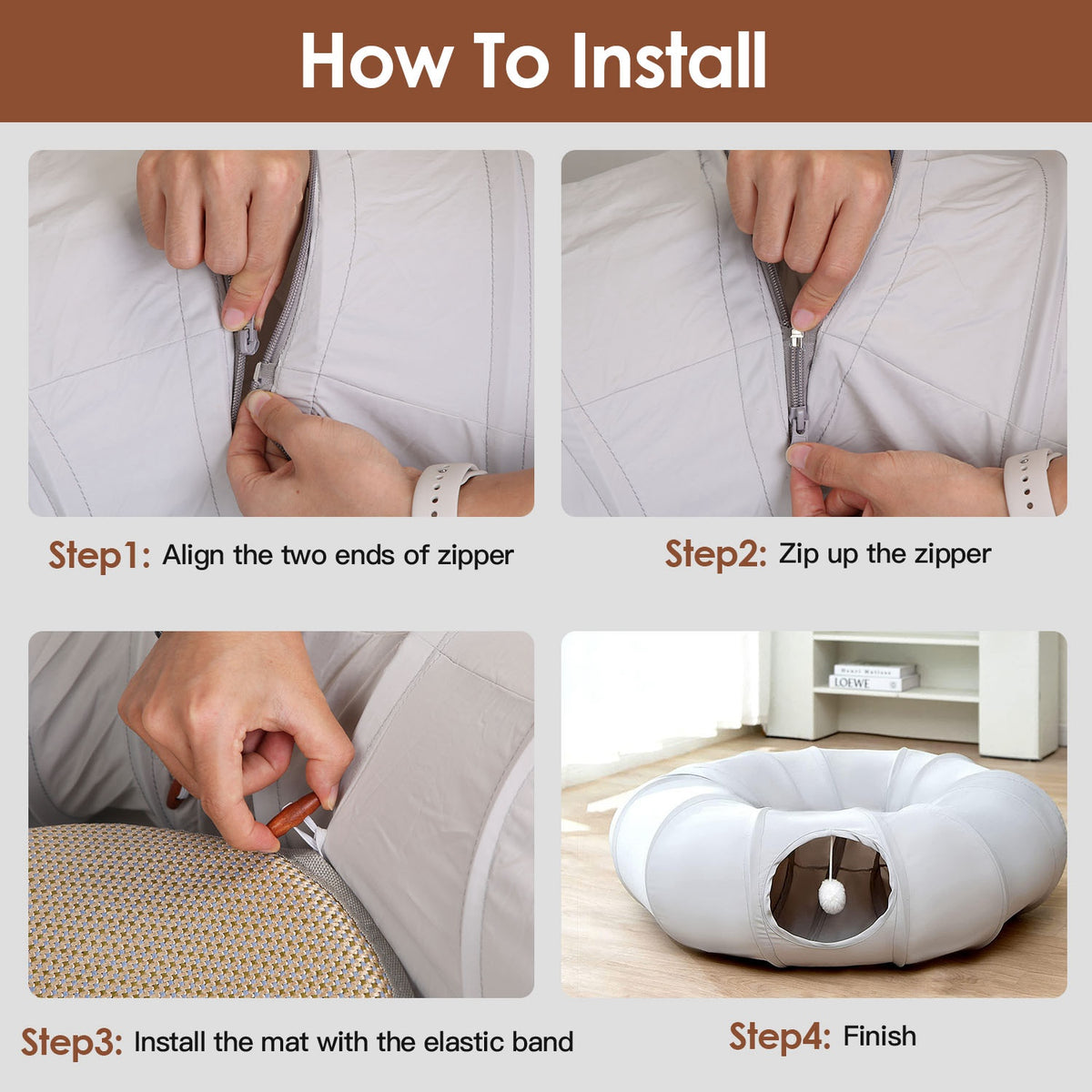 Cat Tunnel Bed with Interactive Balls & Cooling Mat