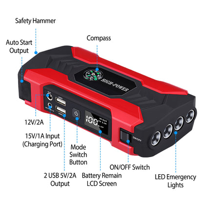 Car Jump Starter 800A 28000mAh with LCD Screen & LED Flashlight