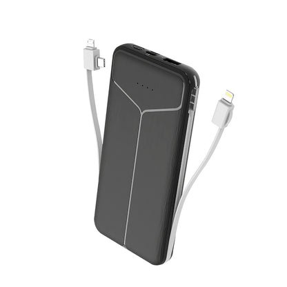 10000mAh Power Bank with Built-In Cables & US Plug