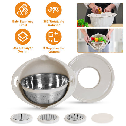 Mixing Bowl with Colander Set & 3 Graters - Multifunctional