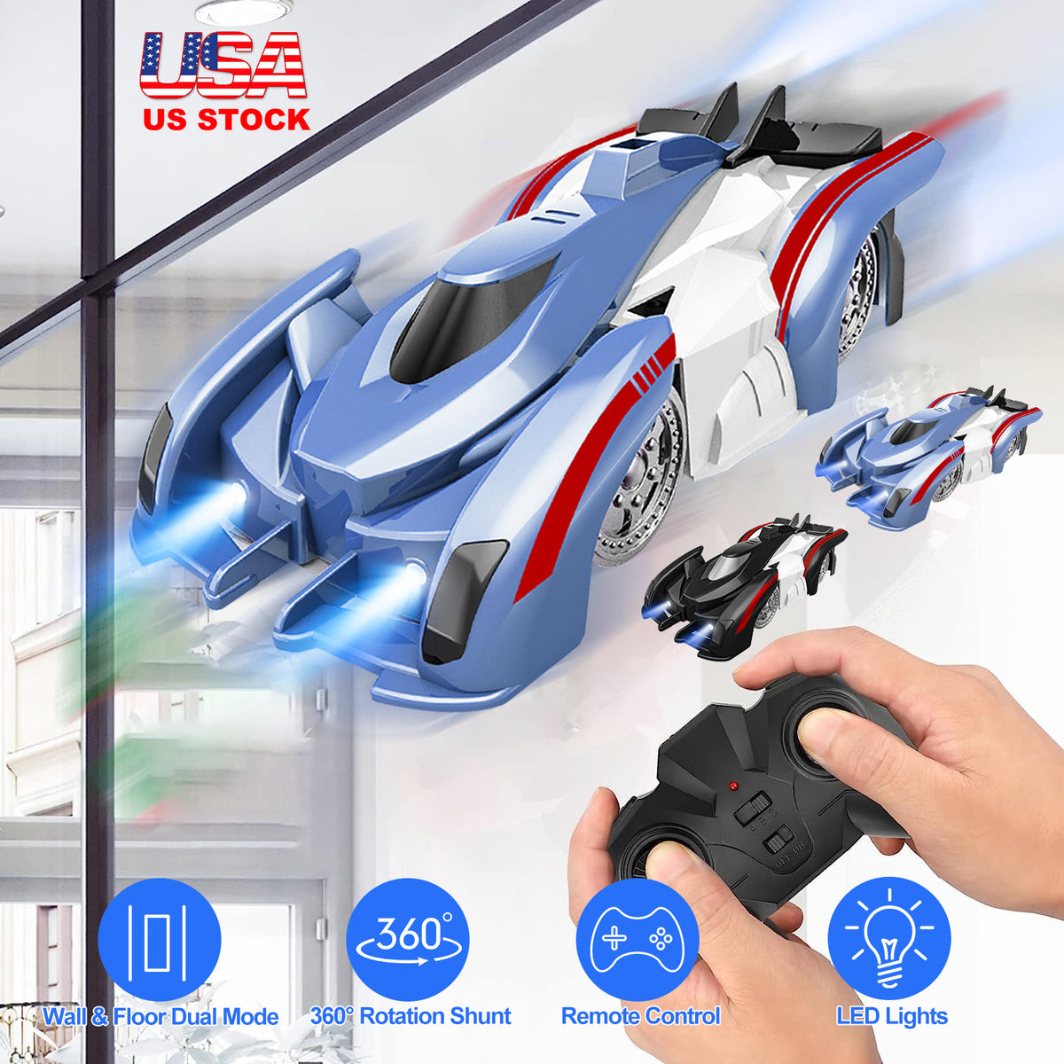Wall Climbing RC Car with 360° Rotation and LED Lights
