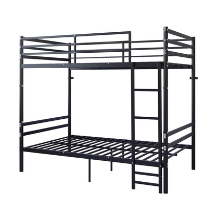 Twin Over Twin Metal Bunk Bed with Ladder and Guardrails