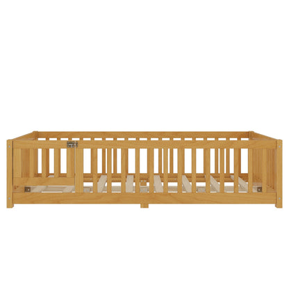 Montessori Floor Bed with Safety Guardrails - Pine Wood