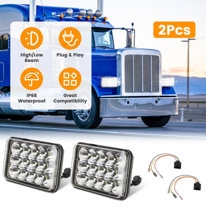 4x6 Inch LED Headlights with High/Low Beam for Cars & Trucks