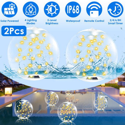 Solar Floating Pool Lights 14in with Remote Control (2-Pack)