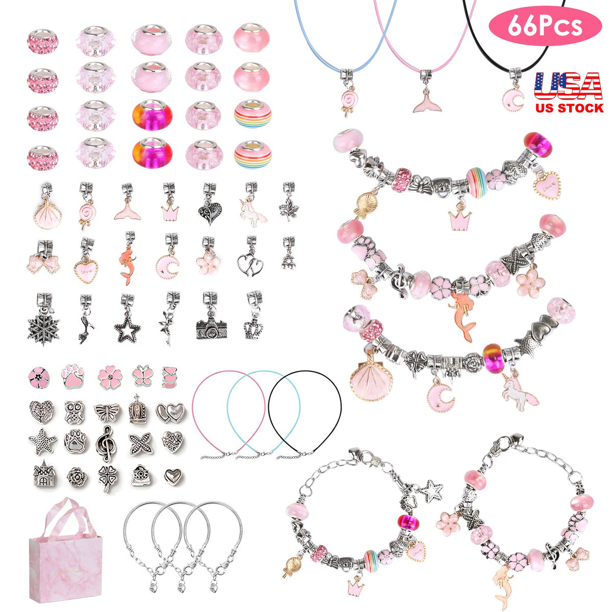 66-Piece Kids' DIY Charm Bracelet Kit