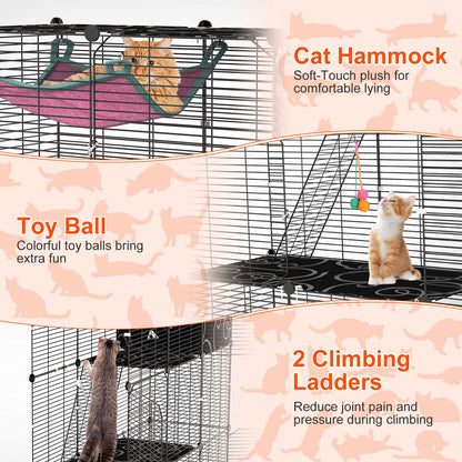 3-Tier Cat Cage Enclosure with Hammock and Ladder