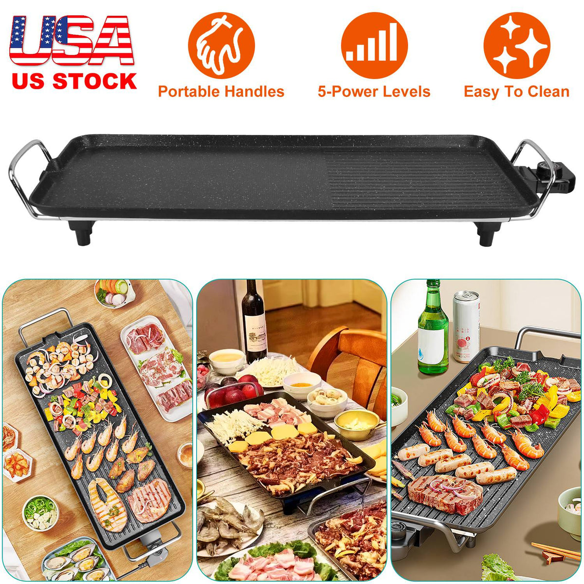 Electric Griddle Grill 1500W Non-Stick BBQ Hot Plate