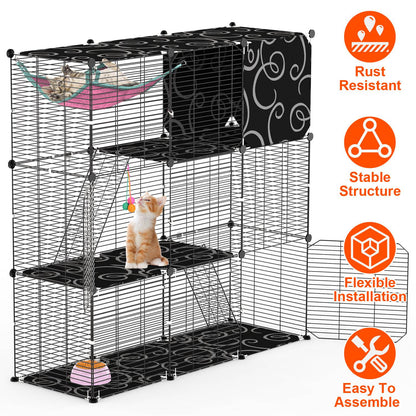 3-Tier Cat Cage Enclosure with Hammock and Ladder