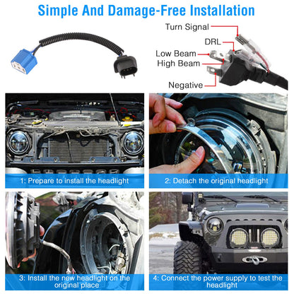 7 Inch Round LED Headlight with Halo DRL & Turn Signal