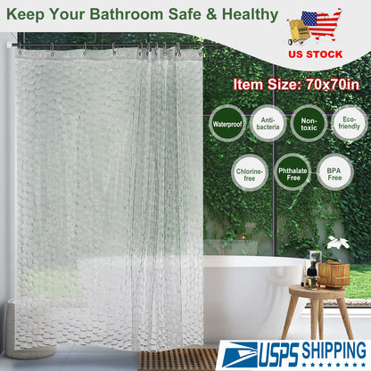 Waterproof EVA Shower Curtain 70x70 Inches with 12 Hooks