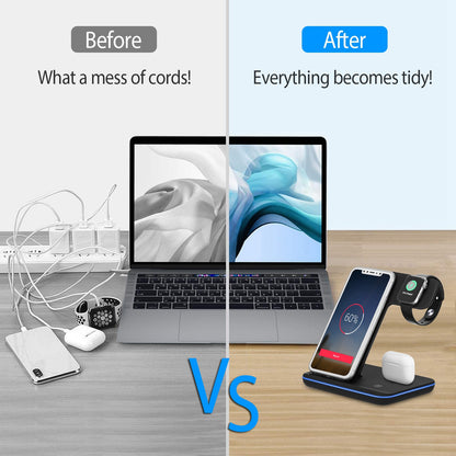 3-in-1 Wireless Charging Station 15W Fast Charge Dock