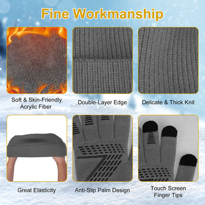 3Pcs Winter Warm Beanie and Touch Screen Gloves