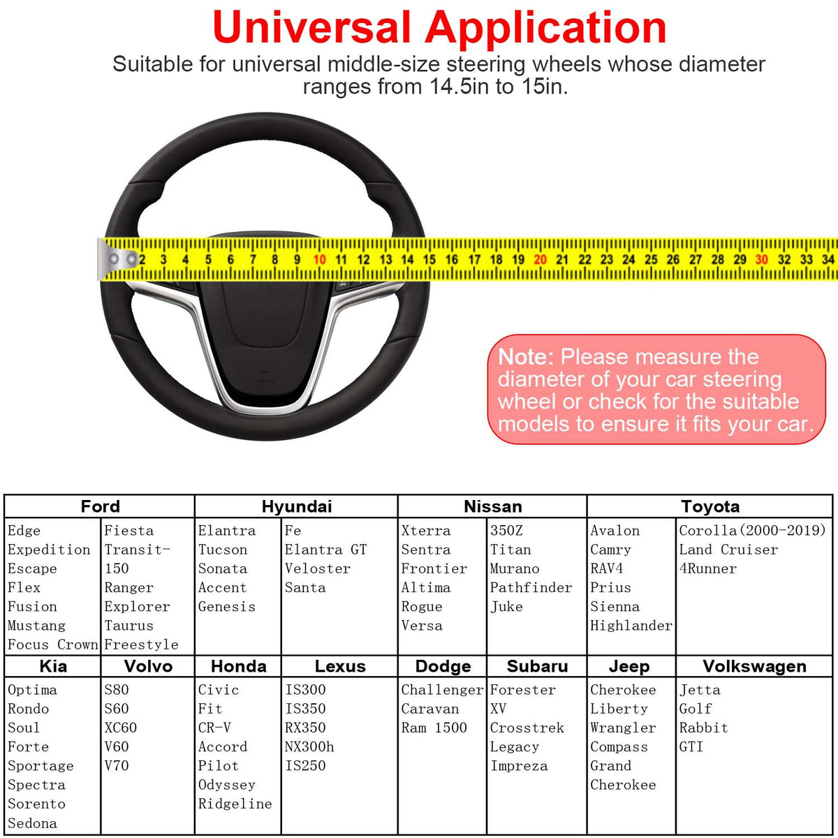Steering Wheel Cover 14.5-15" Universal Fiber Leather