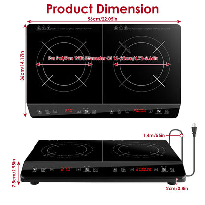 Dual Induction Cooktop 4000W Portable Electric Double Burner