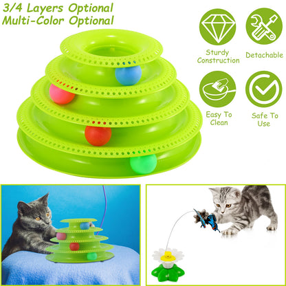 Cat Track Tower Toy 4-Layer Interactive Ball Chase Game
