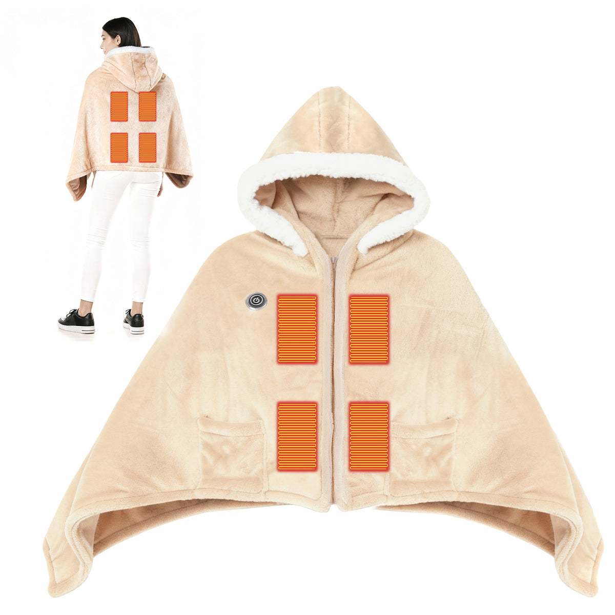 Wearable Heated Blanket with 8 Heating Zones & 3 Temperature Levels
