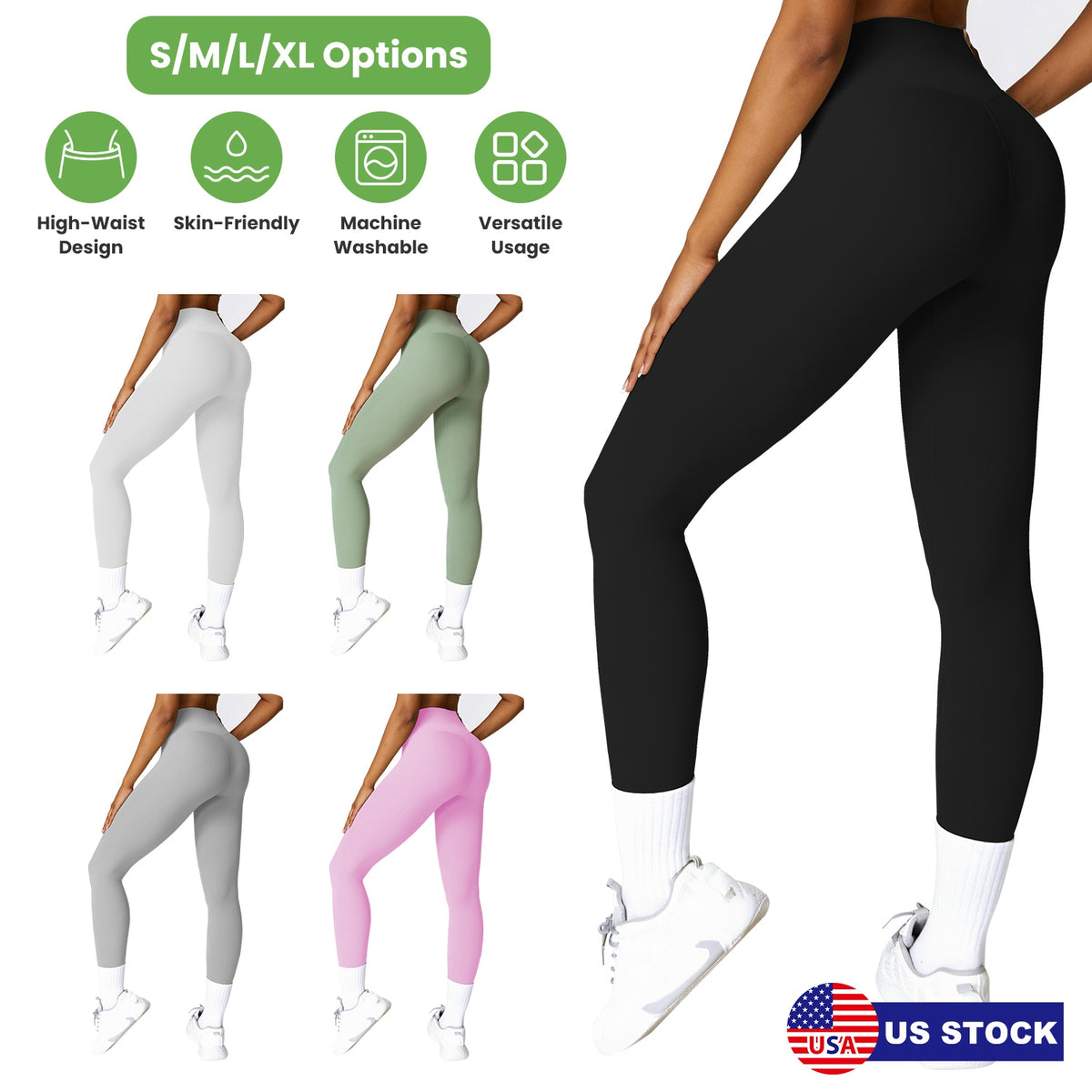 Women\'s High Waist Workout Leggings Tummy Control Compression Yoga Tight Pants Gym Pants Athletic Running Leggings with 25In Inseam No Front Seam