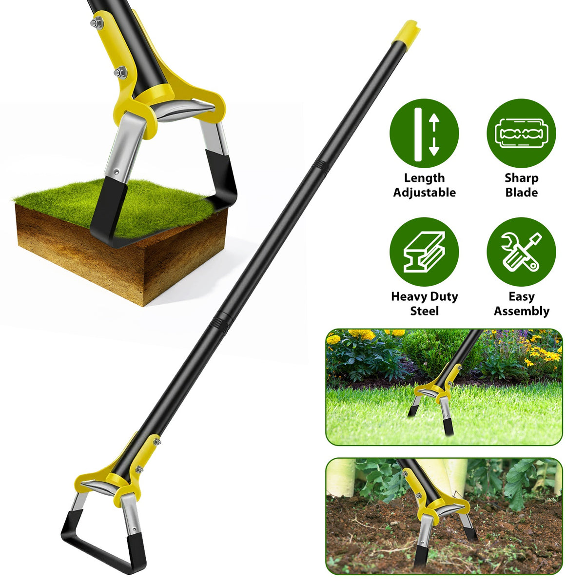 Adjustable Stirrup Hoe 46" Push-Pull Garden Weeder Tool