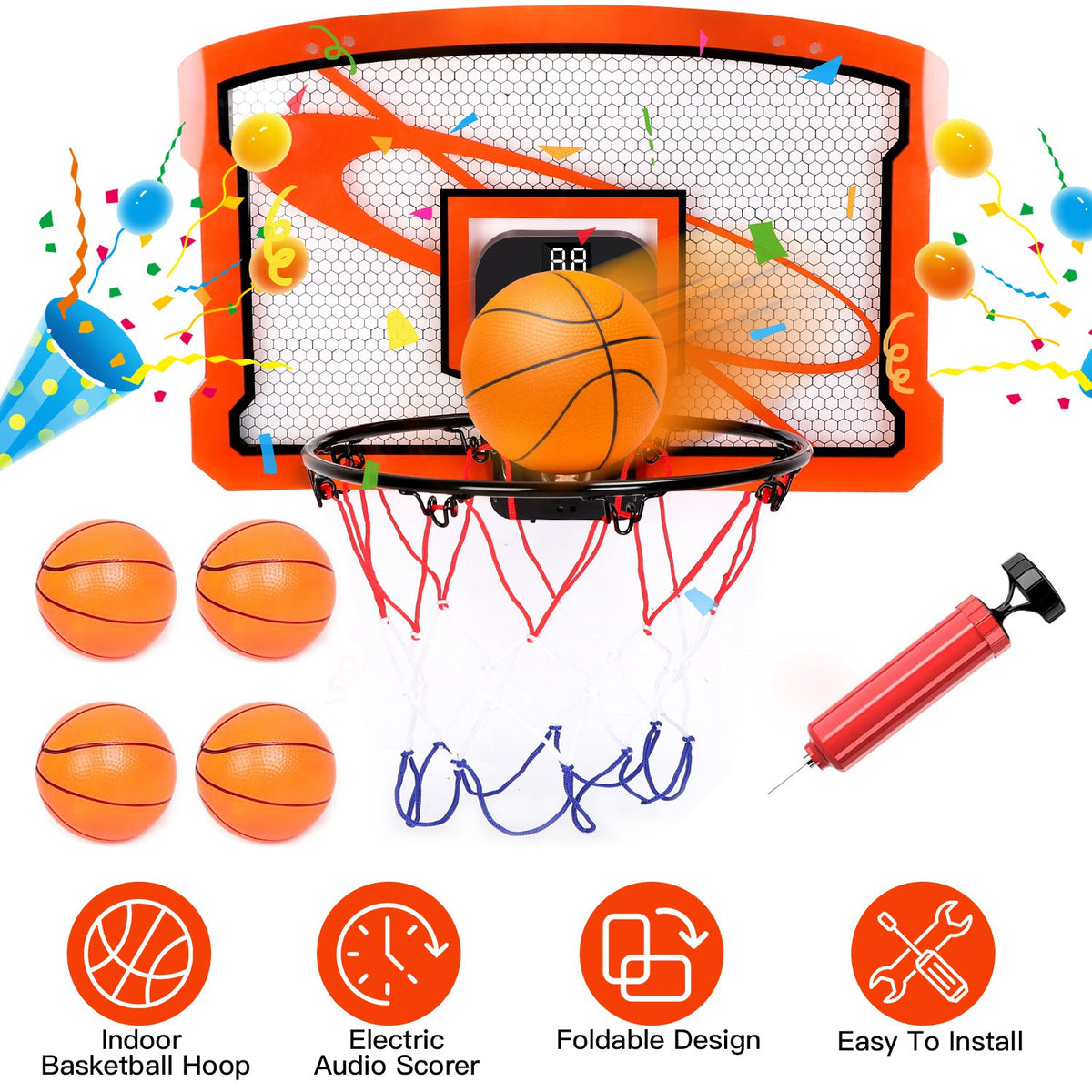 Over-the-Door Mini Basketball Hoop with Electronic Scorer