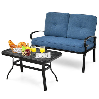 2-Piece Patio Loveseat Set with Cushions and Coffee Table