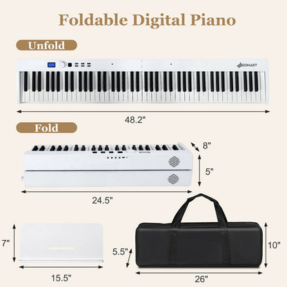 88-Key Foldable Digital Piano with MIDI and Wireless BT