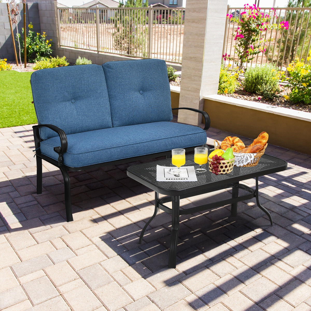 2-Piece Patio Loveseat Set with Cushions and Coffee Table