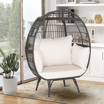 Oversized Rattan Egg Lounge Chair with 4 Cushions