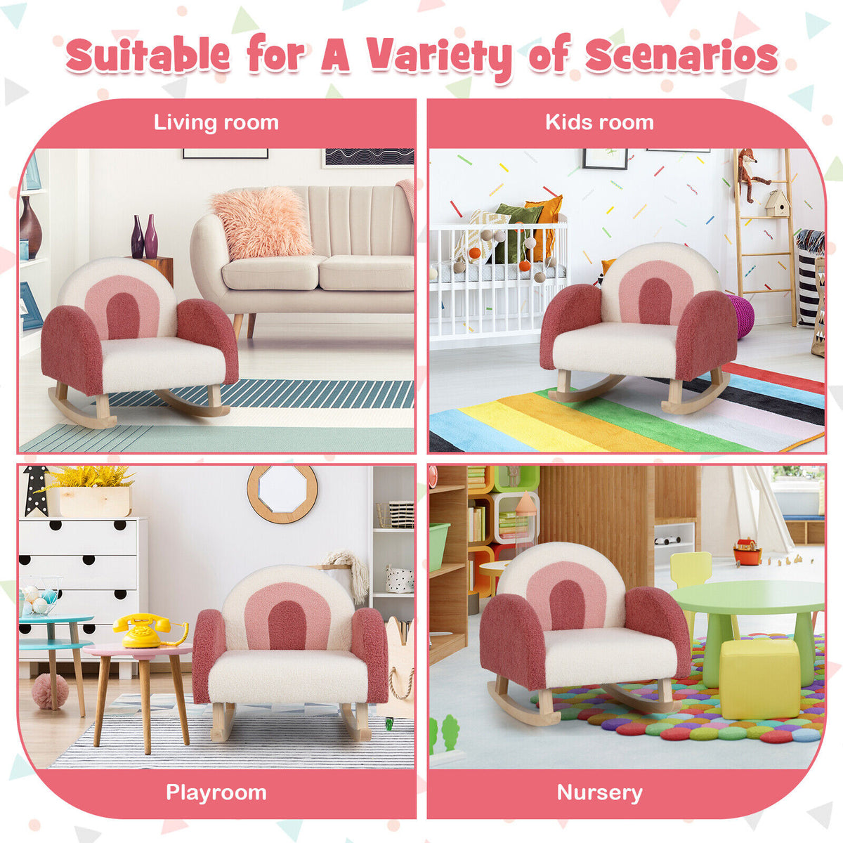 Kids Rocking Chair with Velvet Upholstery & Wood Legs
