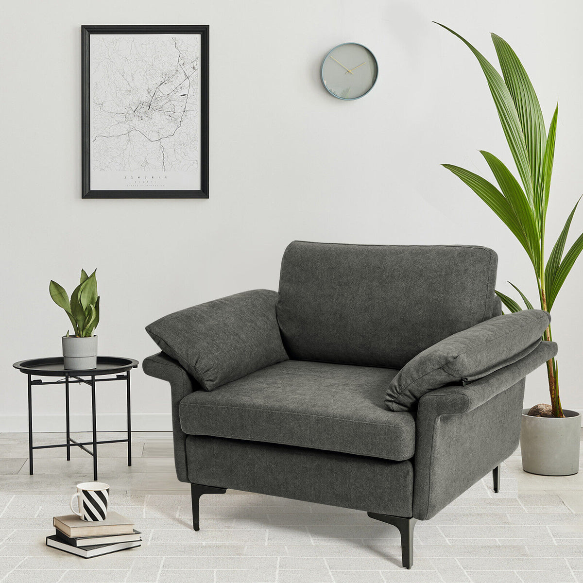 Fabric Accent Armchair with Spring System & Cushions