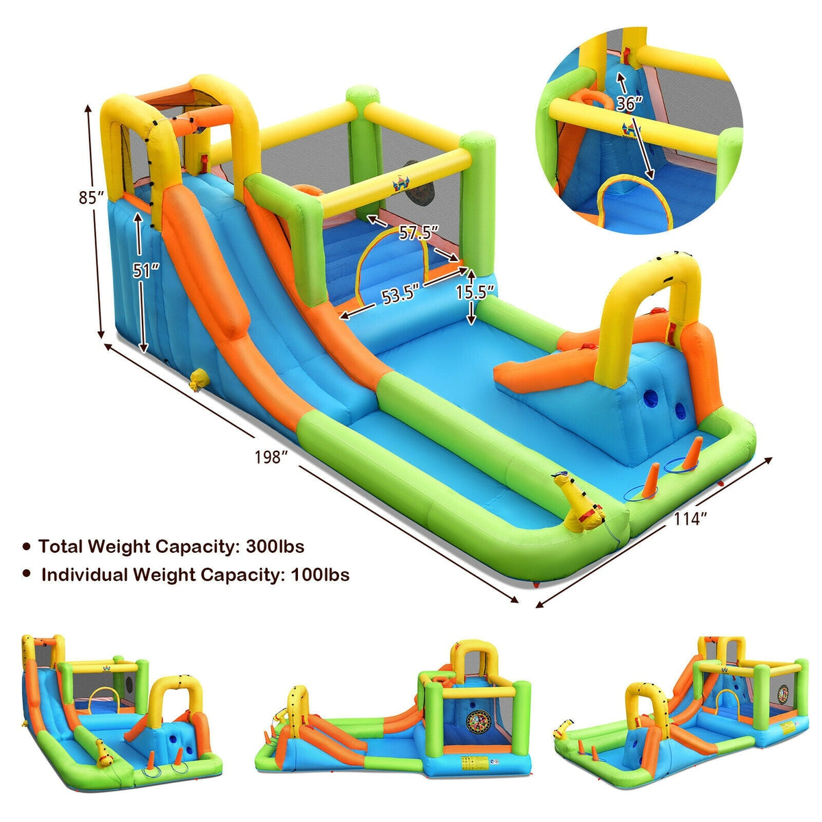 8-in-1 Inflatable Water Slide Bounce House with Splash Pool and 735W Blower