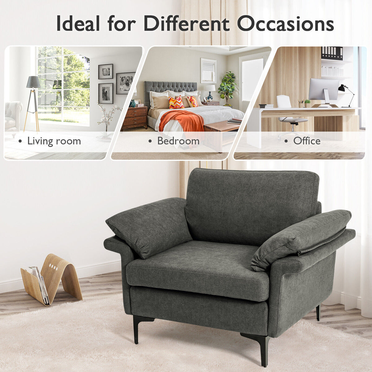 Fabric Accent Armchair with Spring System & Cushions