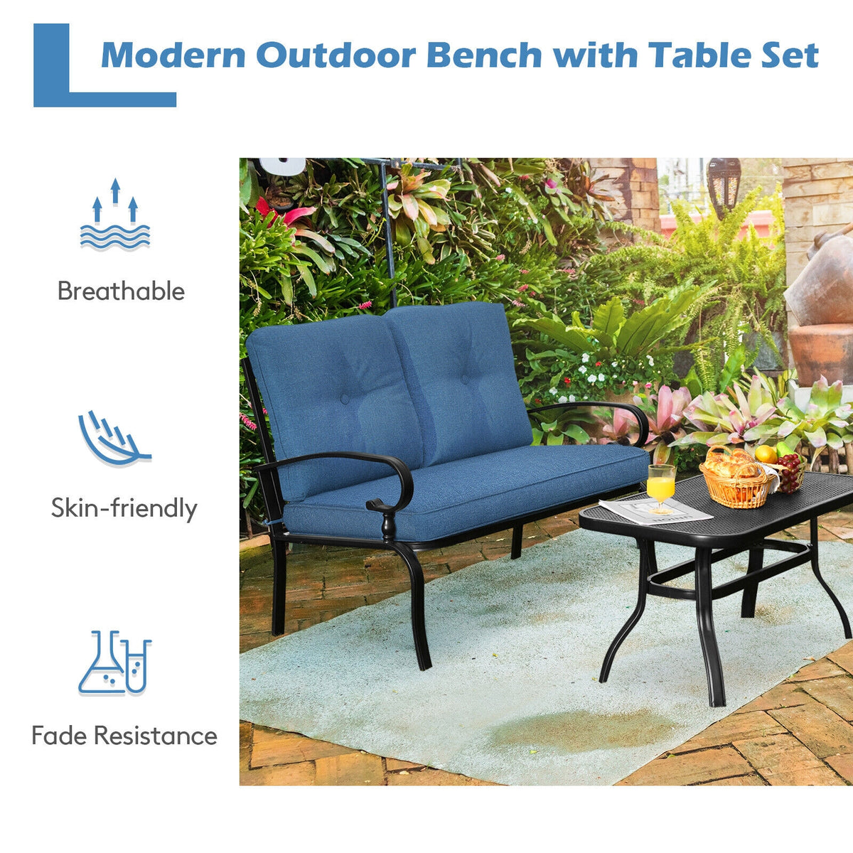 2-Piece Patio Loveseat Set with Cushions and Coffee Table