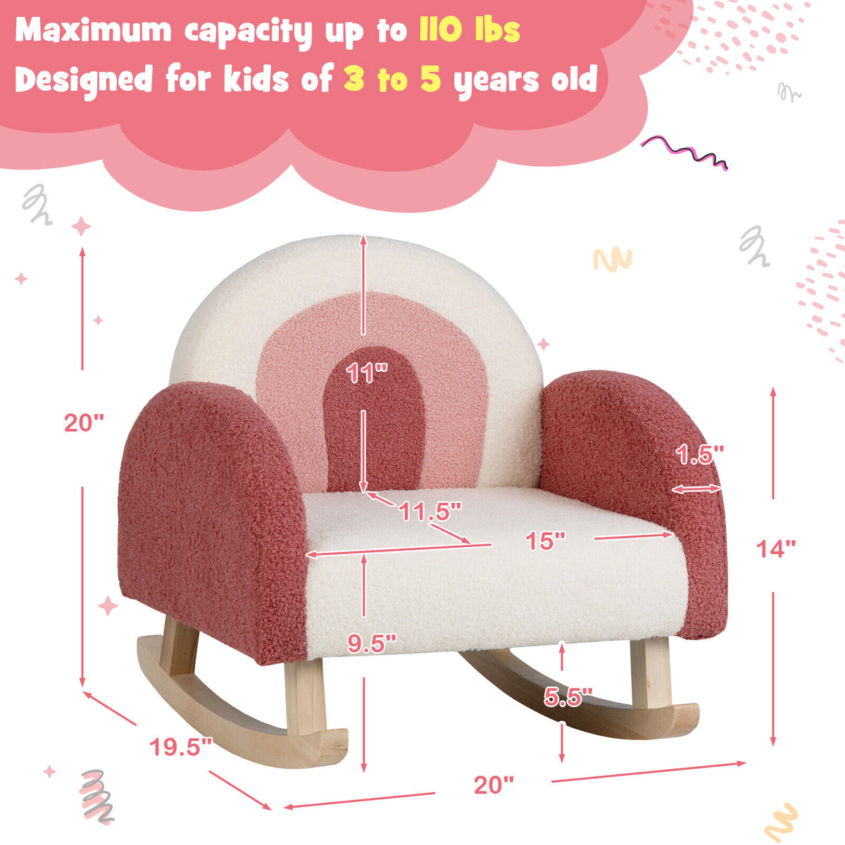 Kids Rocking Chair with Velvet Upholstery & Wood Legs