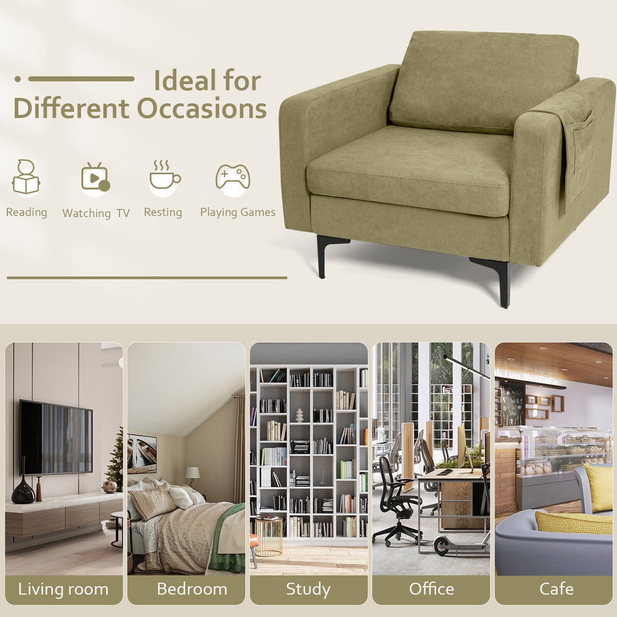 Convertible Accent Chair with Reversible Ottoman - 660 lbs