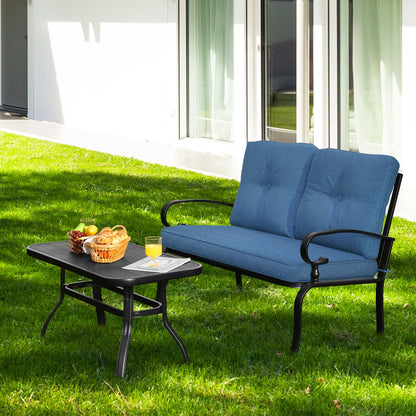 2-Piece Patio Loveseat Set with Cushions and Coffee Table